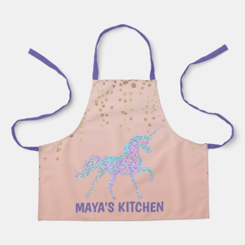 Sweet Glittery Rainbow Unicorn Girls Apron