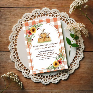 Sweet Goat Hay Bale Gingham Baby Shower Postcard