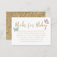 Sweet Gold Butterfly Baby Shower Book Request Enclosure Card