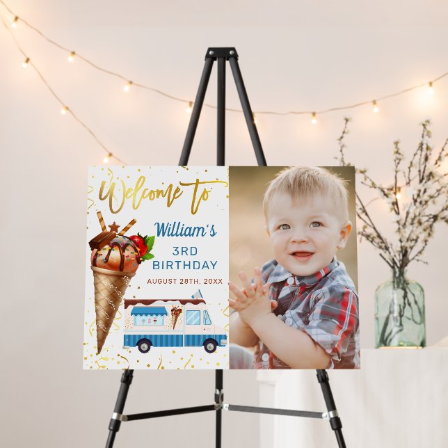 Sweet Gold Chocolate Ice Cream Birthday Photo Foam Board (In Situ (Stand))