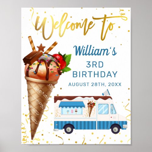 Sweet Gold Chocolate Ice Cream Birthday Welcome Poster