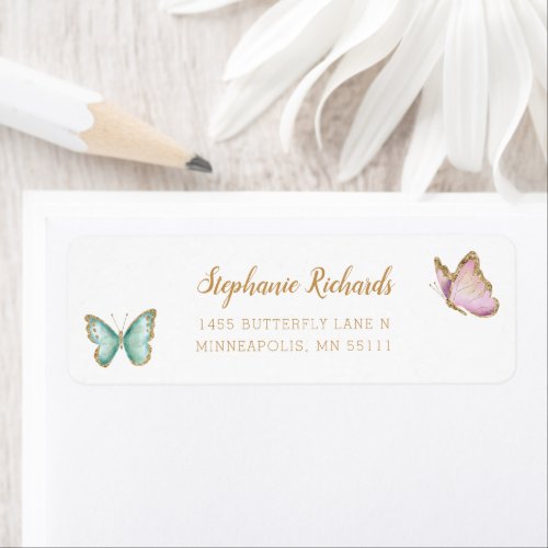 Sweet Gold Glitter Butterfly Return Address Label