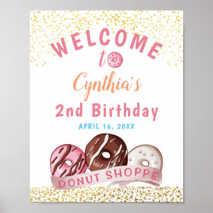Sweet Gold Glitter Donut Birthday Party  Welcome Poster