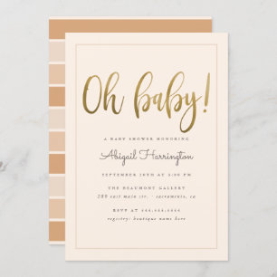 Sweet Gold Oh Baby Script Peach Baby Shower Invitation