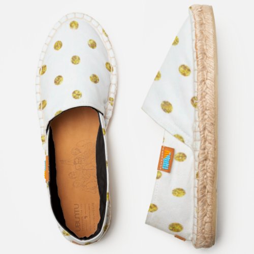 Sweet gold polka dots over textured white espadrilles