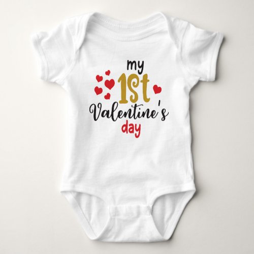 Sweet Gold  Red Hearts My 1st Valentines Day Baby Bodysuit