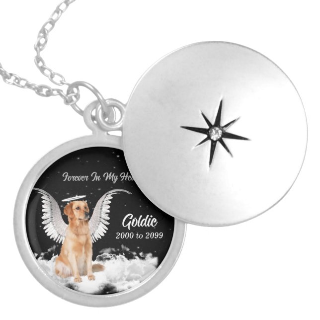 Sweet Golden Angel Retriever Dog Pet Memorial Locket Necklace (Front)