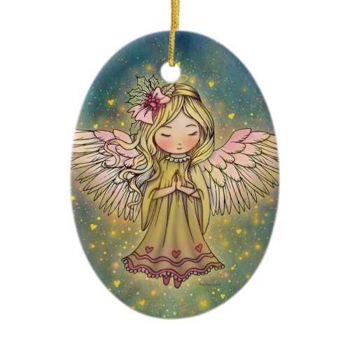 Sweet Golden Angel Whimsical Art by Molly Harrison Ceramic Ornament