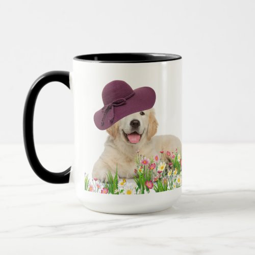 Sweet Golden Retriever Dog  Spring Flowers Coffee Mug