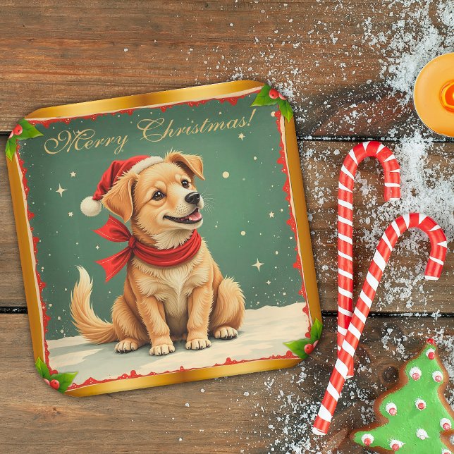 Sweet Golden Retriever Puppy Christmas Paper Plates (Creator Uploaded)