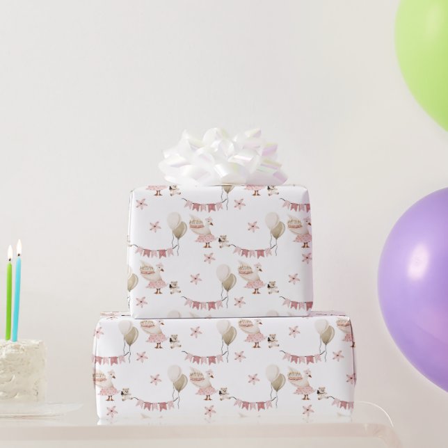Sweet Goosey Gander Birthday , Goose White Wrapping Paper (Party Gifts)