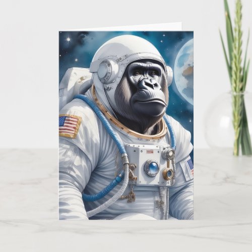 Sweet Gorilla in Astronaut Suit in Outer Space Card