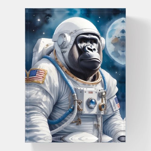 Sweet Gorilla in Astronaut Suit in Outer Space Paperweight