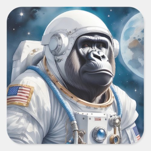 Sweet Gorilla in Astronaut Suit in Outer Space Square Sticker