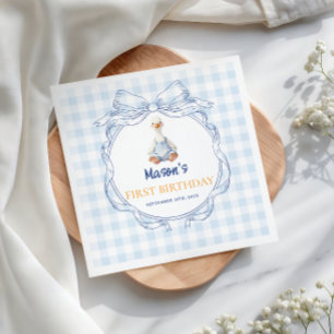 Sweet Gosling in Blue Overalls Gingham Boy First Napkins