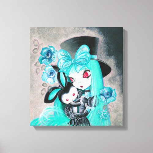 Sweet Goth Girl With Pet Bunny Canvas Print