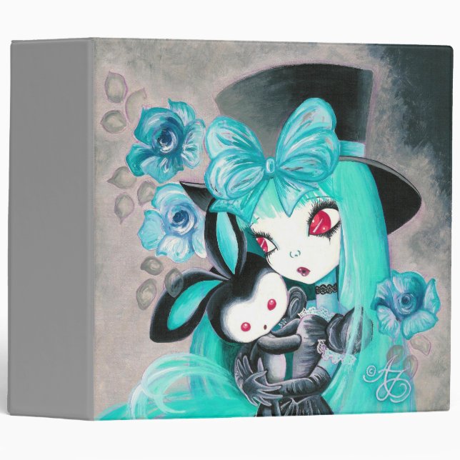 Sweet Gothic Girl With Bunny 3 Ring Binder (Front/Spine)