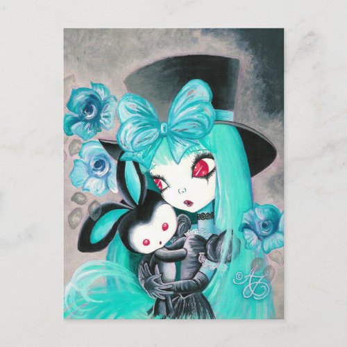 Sweet Gothic Girl With Bunny Postcard