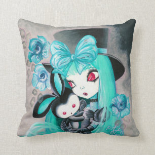 Sweet Gothic Girl With Bunny Throw Pillow
