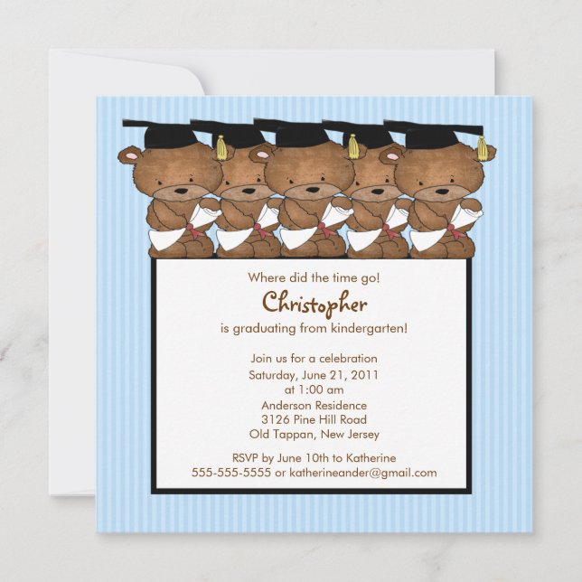 Sweet Grad Bear Kindergarten Graduation Invitation (Front)