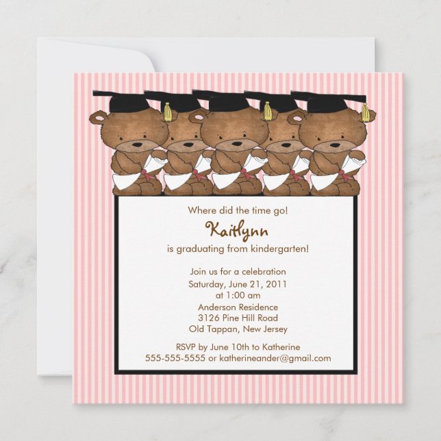 Sweet Grad Bear Kindergarten Graduation Invitation (Front)