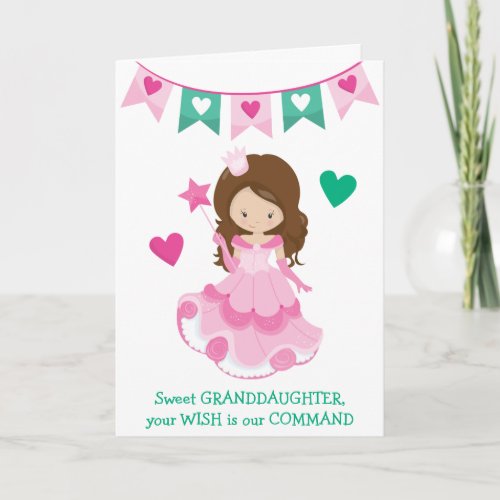 Sweet Granddaughter Princess Valentine or Birthday Holiday Card