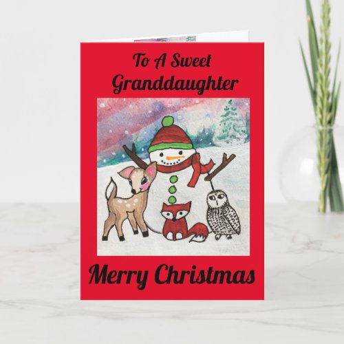 Sweet Granddaughter Snowman Merry Christmas Card