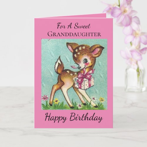 Sweet Granddaughter Vintage Baby Deer Birthday Card