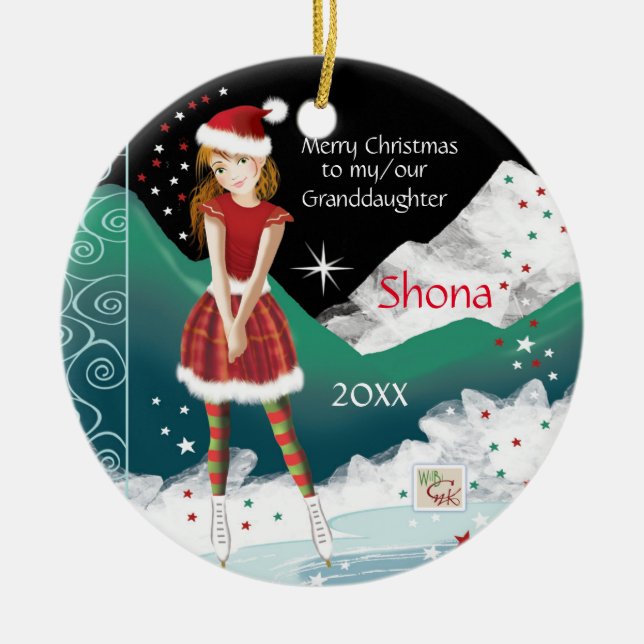 Sweet Granddaughter, Young Teen Skater, Christmas Ceramic Ornament (Front)