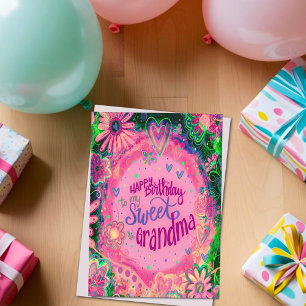 Sweet Grandma Birthday Floral Pink Pretty Card