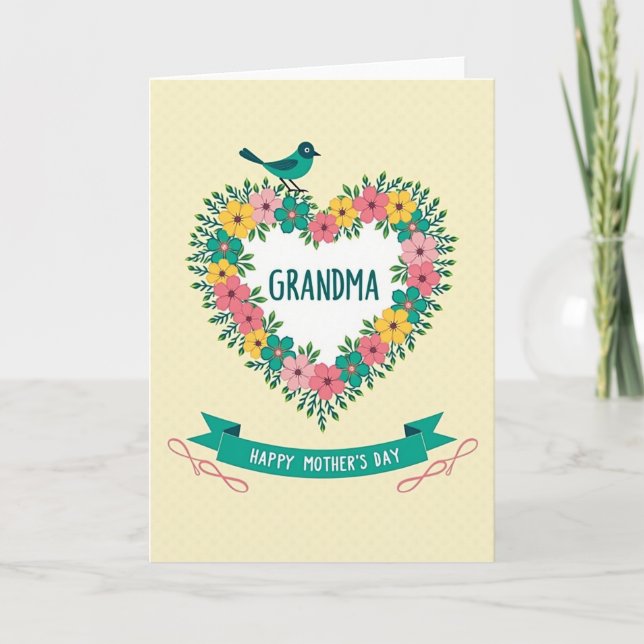 Sweet Grandma Floral Heart Card (Front)