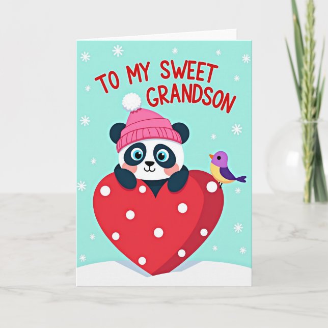 Sweet Grandson Panda Heart Card (Front)