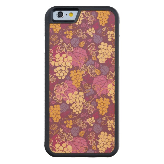 Sweet grape vines pattern background carved wood iPhone case (Back)
