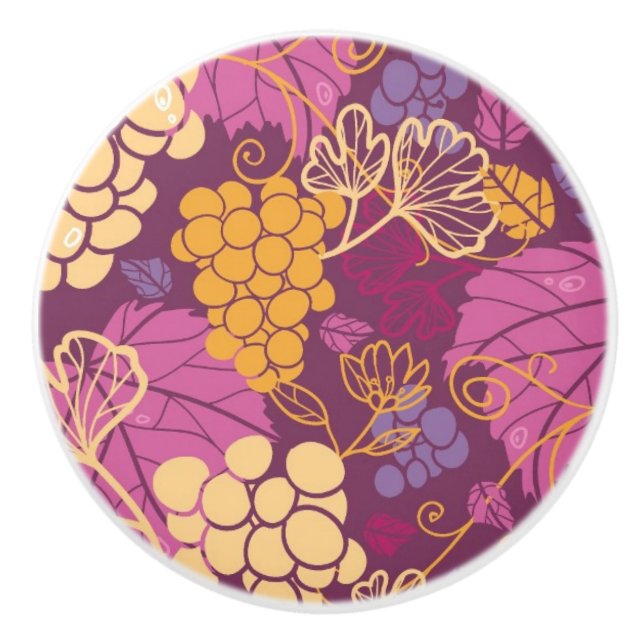 Sweet grape vines pattern background ceramic knob (Front)