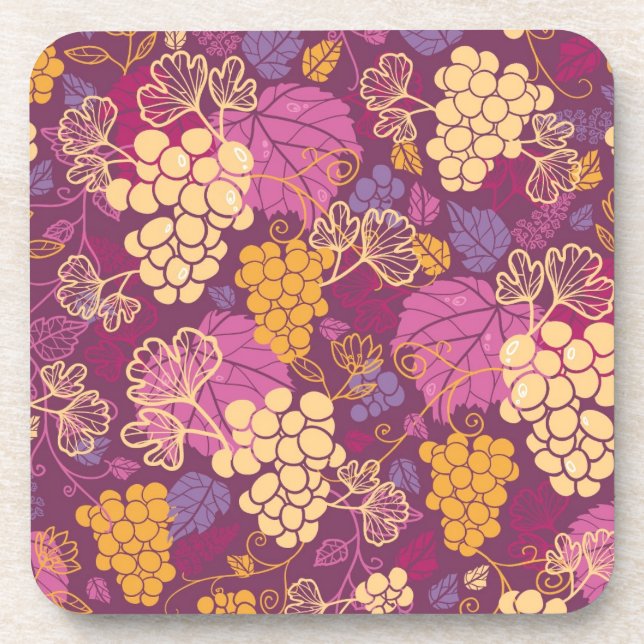 Sweet grape vines pattern background drink coaster (Front)