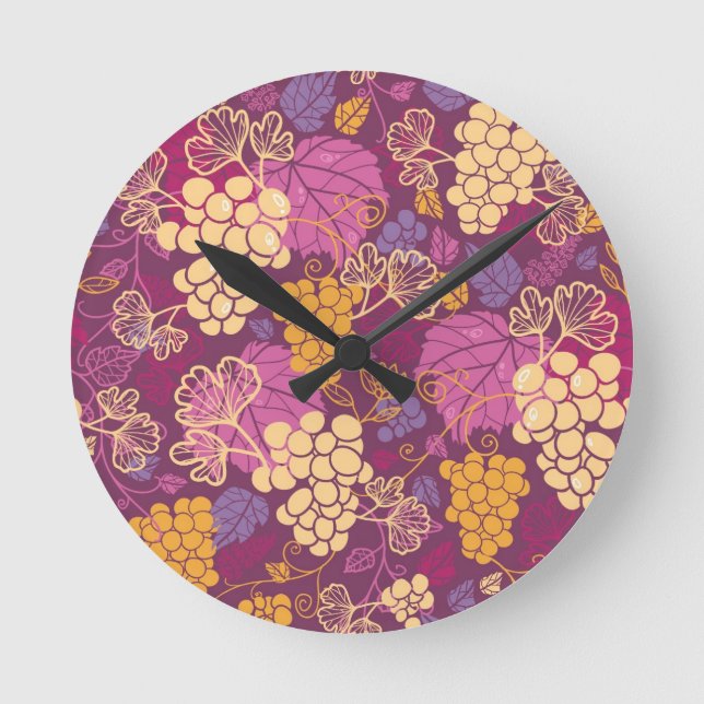 Sweet grape vines pattern background round clock (Front)