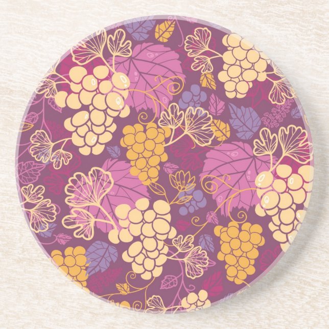 Sweet grape vines pattern background sandstone coaster (Front)