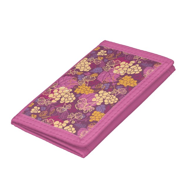 Sweet grape vines pattern background tri-fold wallet (Bottom)