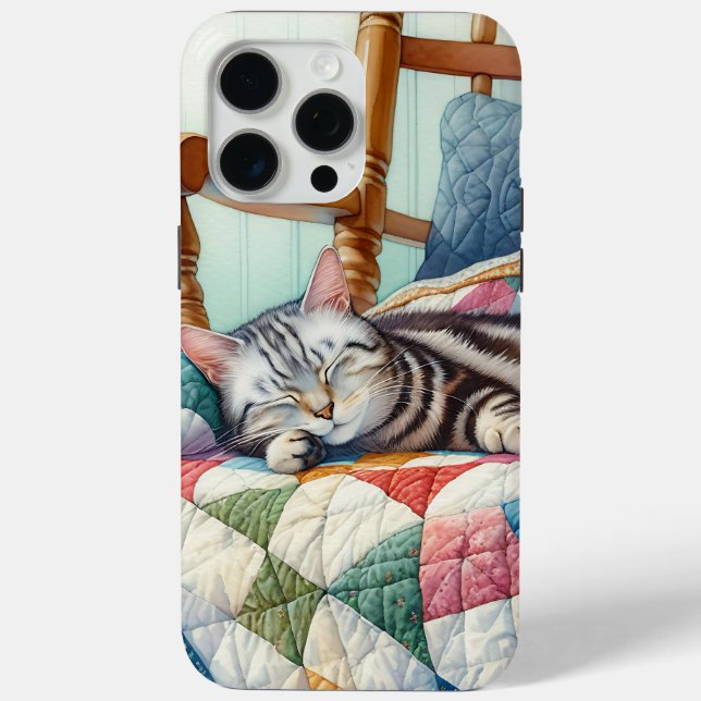 Sweet Gray Cat Sleeping on a Quilt Case-Mate iPhone Case (Back)