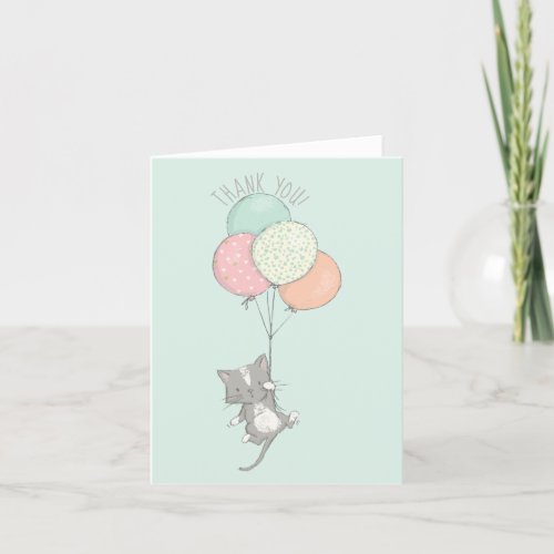 Sweet Gray Cat with Balloons Thank You Card