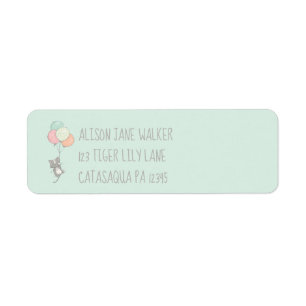 Sweet Gray Cat with BalloonsReturn Address Label