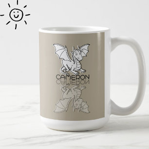 Sweet Gray Dragon Reflection Doodle Custom Name Coffee Mug