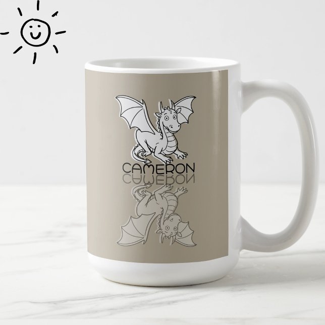 Sweet Gray Dragon Reflection Doodle Custom Name Coffee Mug (Creator Uploaded)