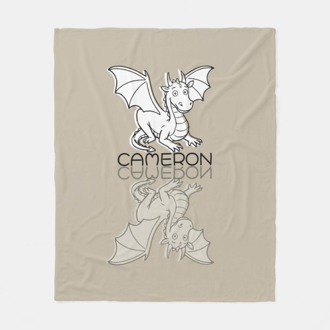 Sweet Gray Dragon Reflection Doodle Custom Name Fleece Blanket (Front)