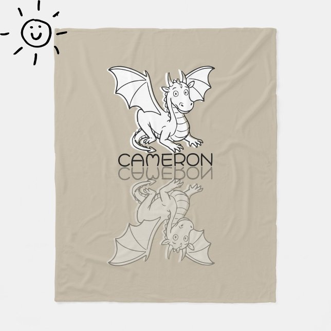 Sweet Gray Dragon Reflection Doodle Custom Name Fleece Blanket (Creator Uploaded)
