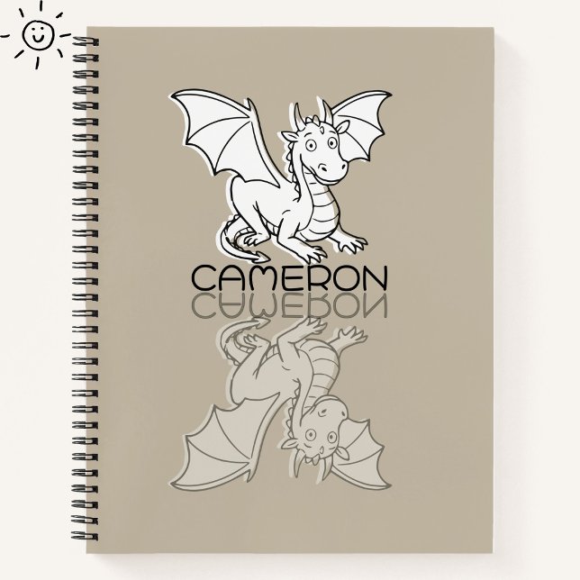 Sweet Gray Dragon Reflection Doodle Custom Name Notebook (Creator Uploaded)