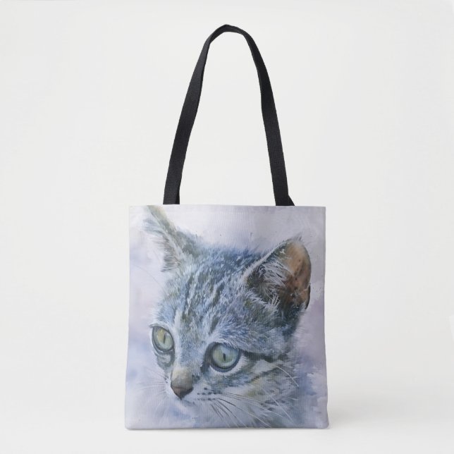 Sweet Gray Kitten Cat Art Tote Bag (Front)