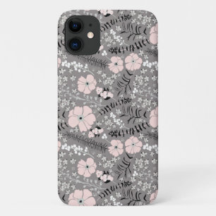 Sweet Gray Pink White Pattern Flowers iPhone 11 Case