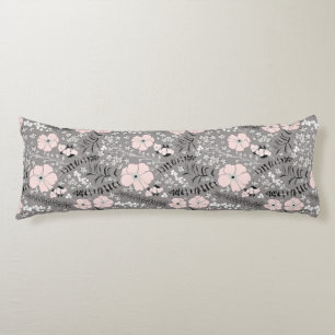 Sweet Gray Pink White Whimsical Floral Pattern Body Pillow