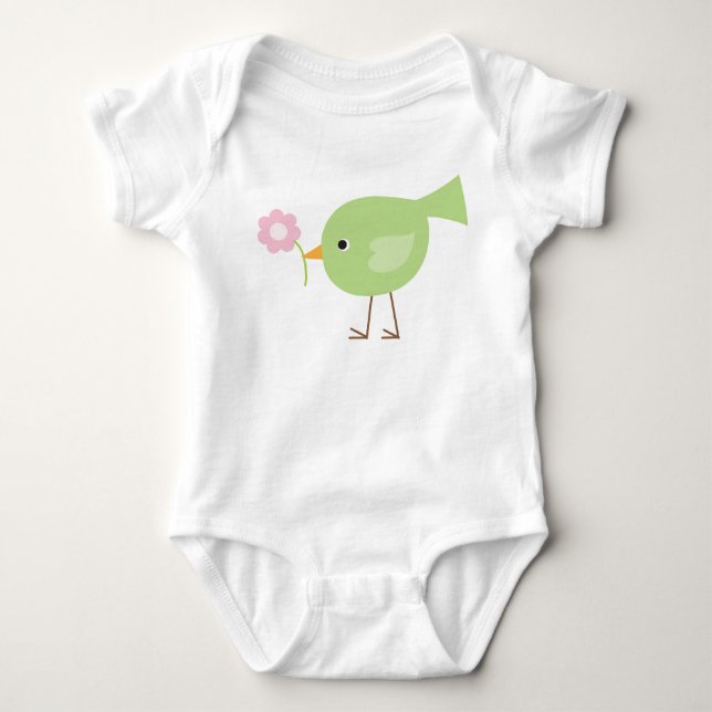 Sweet Green Bird Baby Bodysuit (Front)